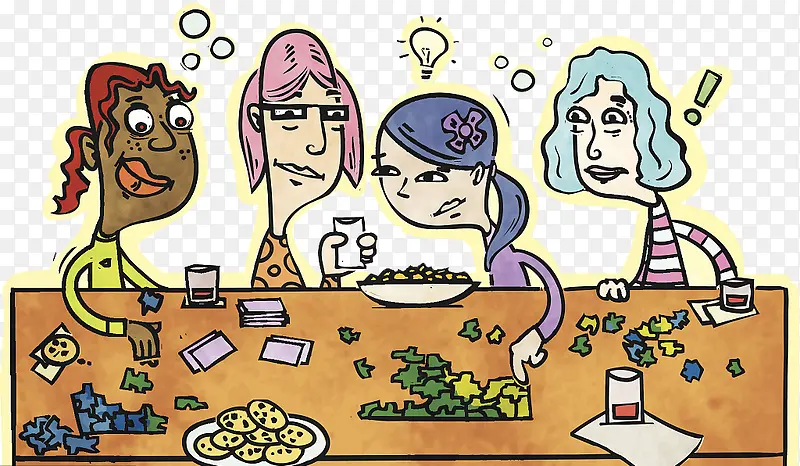 卡通装饰插画聊天聚会的女人们