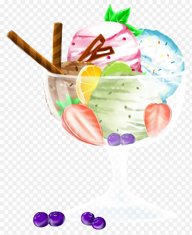 手绘装饰冰淇淋甜品插画