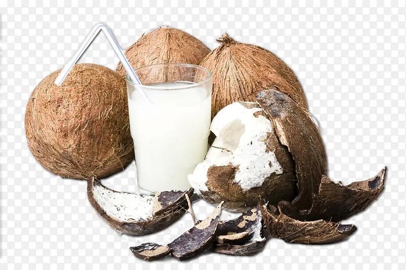 椰子与一杯椰子汁