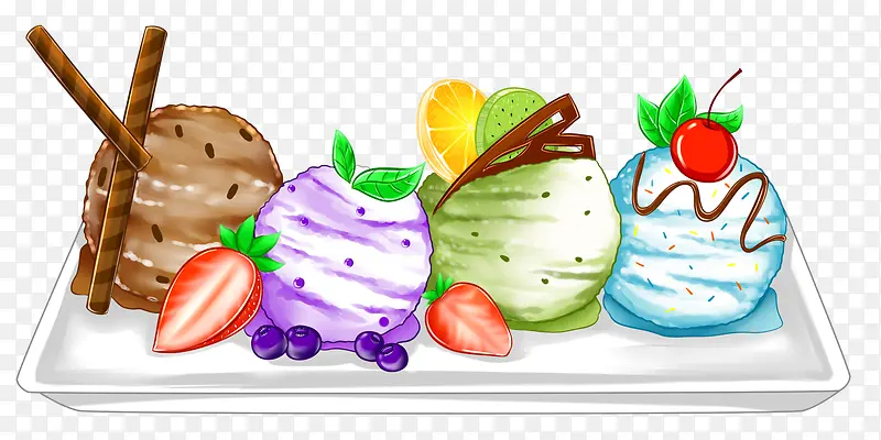 手绘夏日冰淇淋甜品插画