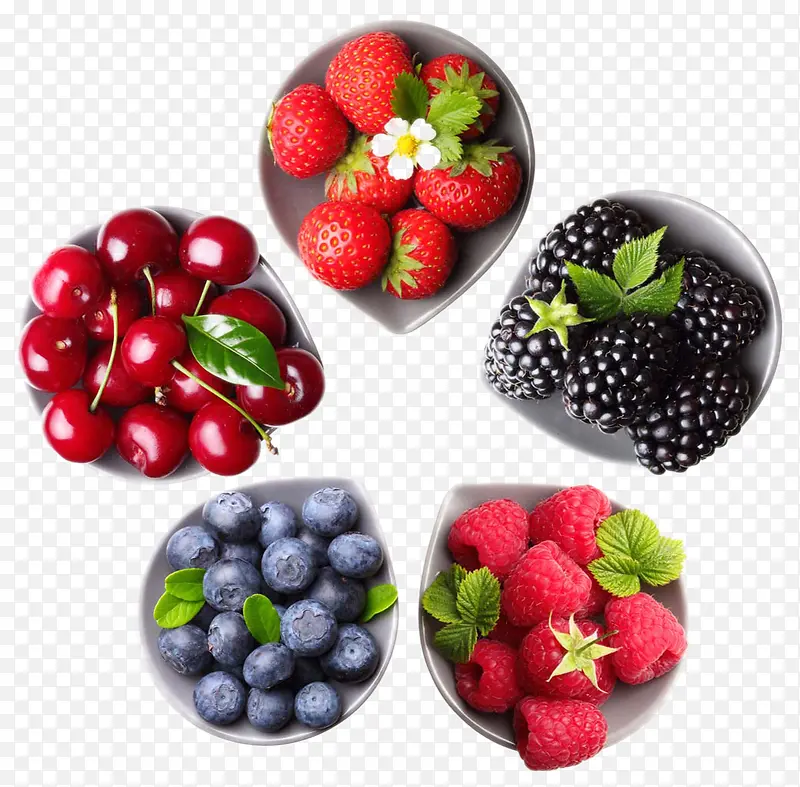 碗里的五种水果莓果