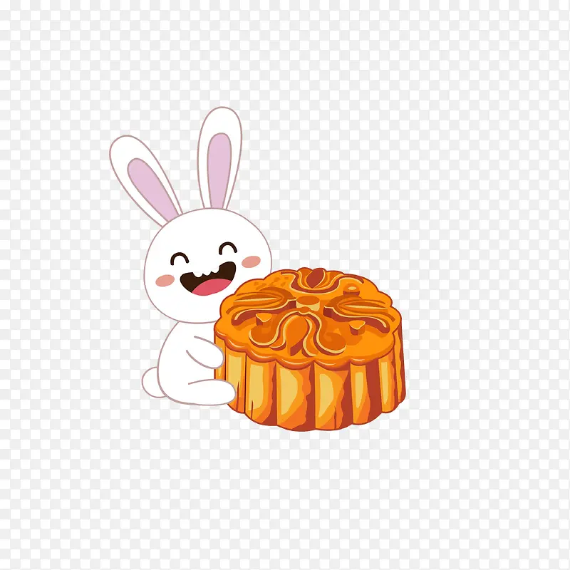 卡通抱着月饼开心笑的小兔子素材