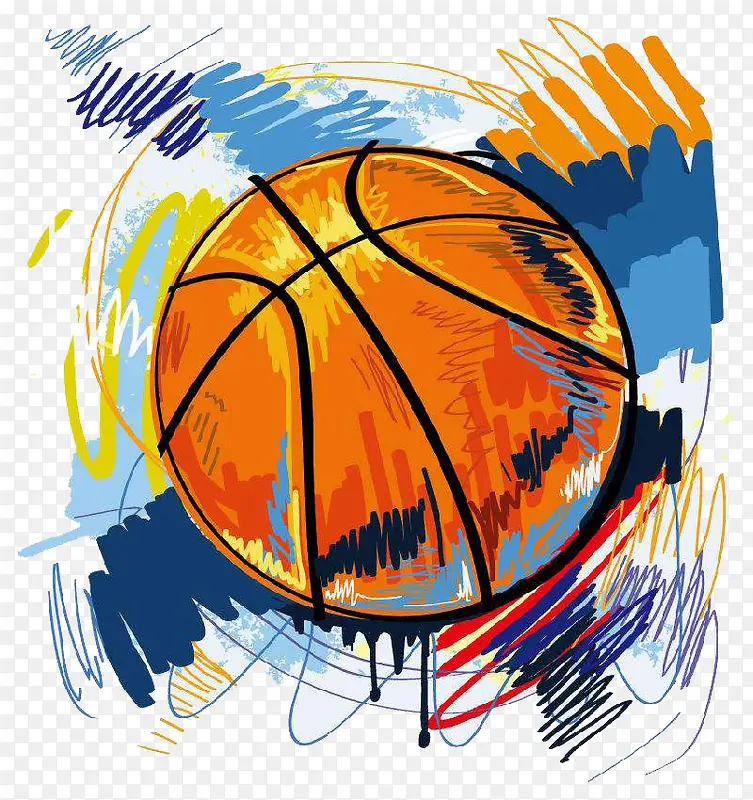 彩绘篮球涂鸦手绘插画