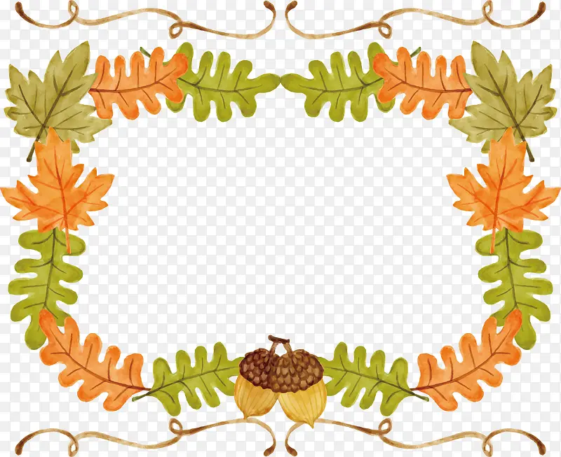 水彩树叶装饰框