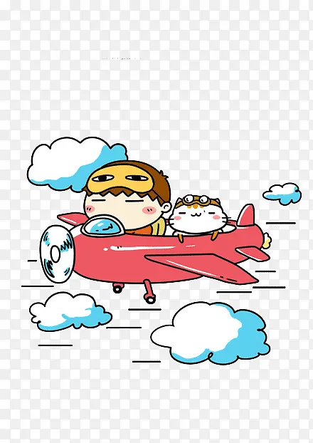卡通飞行员和小猫