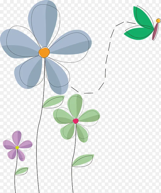矢量卡通花朵与蝴蝶
