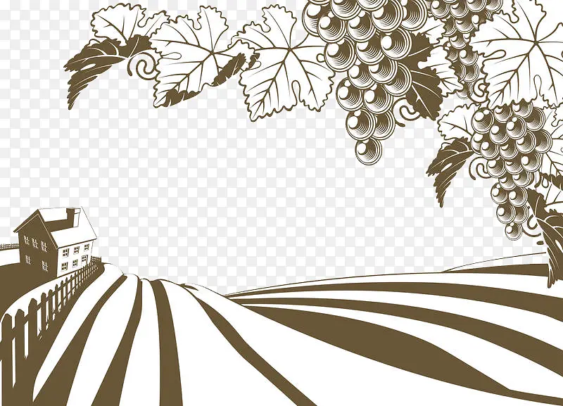 浅色卡通装饰手绘葡萄园免抠图