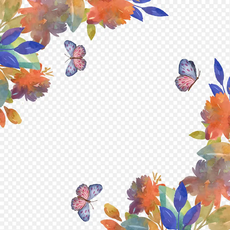 水彩花卉与蝴蝶装饰花园派对