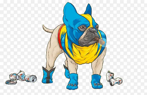 趣味卡通蓝色狗狗插画设计