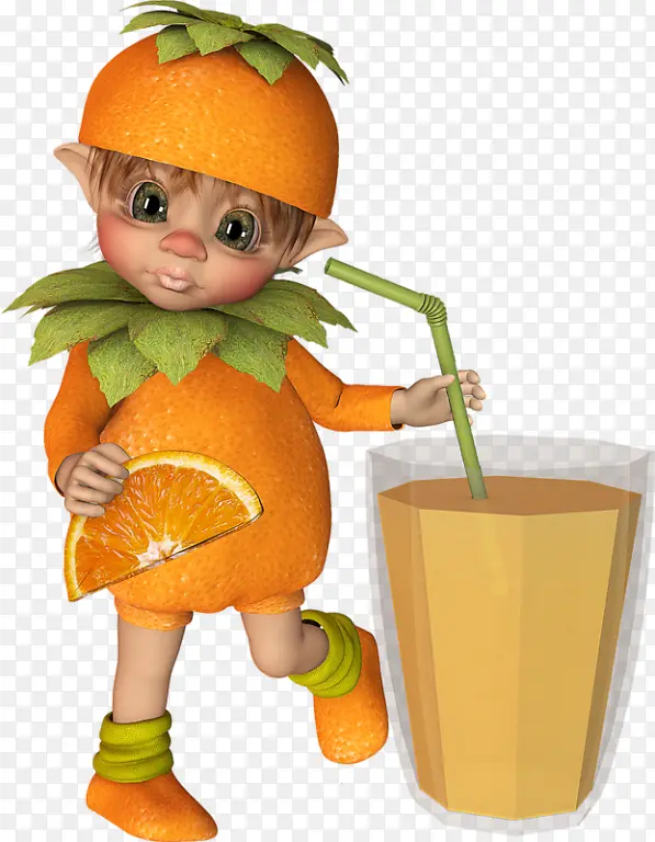 卡通手绘橙子精灵橙汁