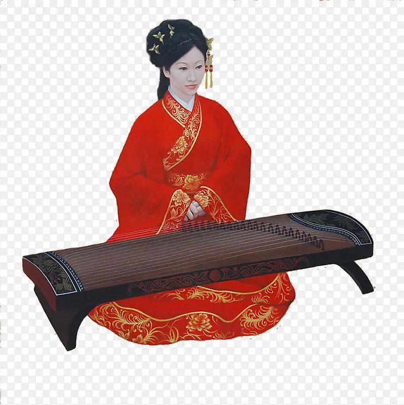 国画美人古琴大图
