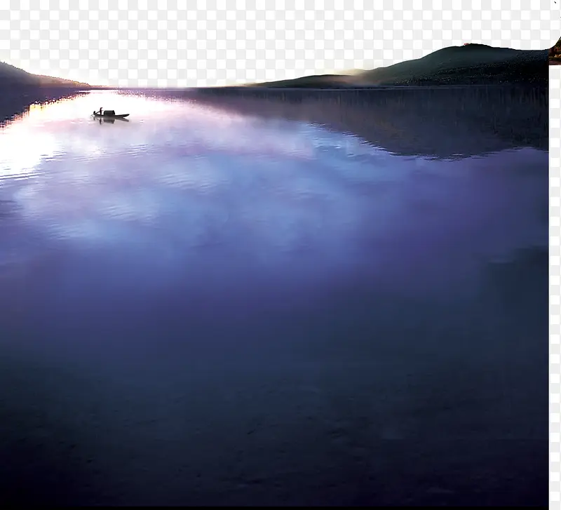 紫色湖畔小船实物素材