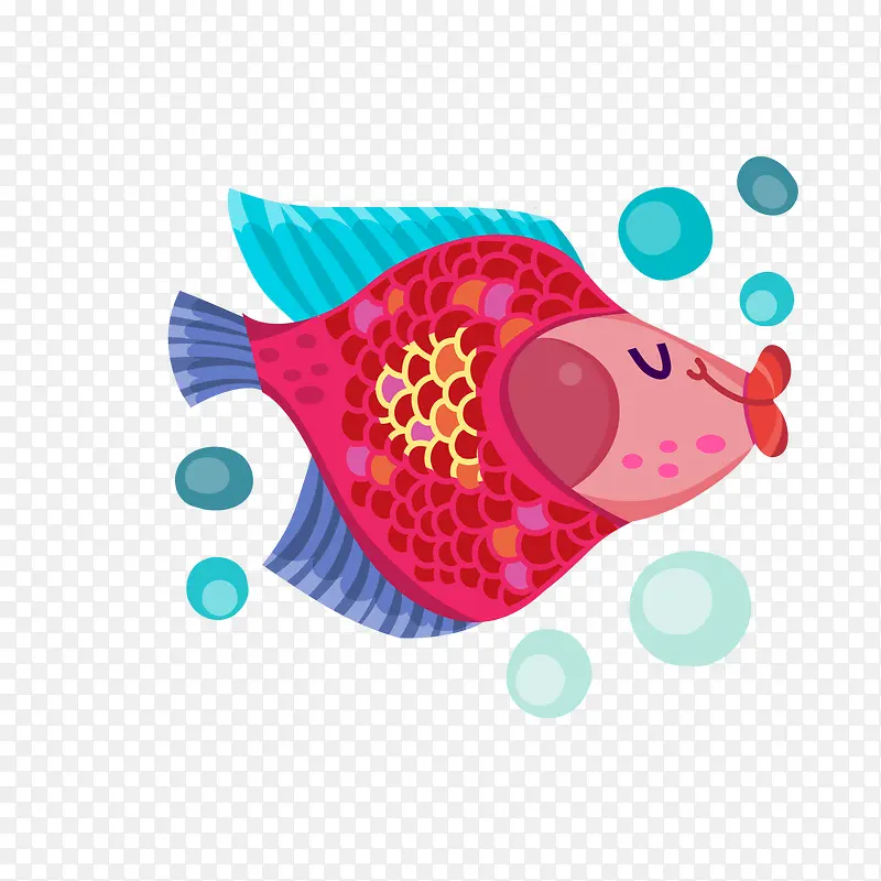 红色吐泡泡的小鱼