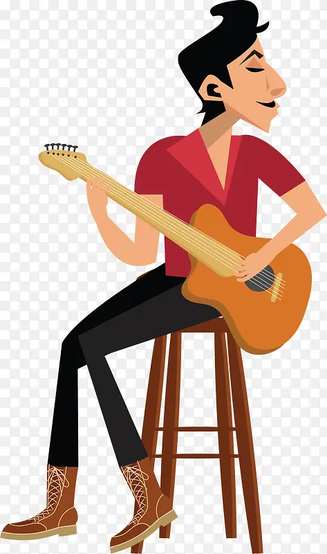 坐在凳子上弹吉他的人