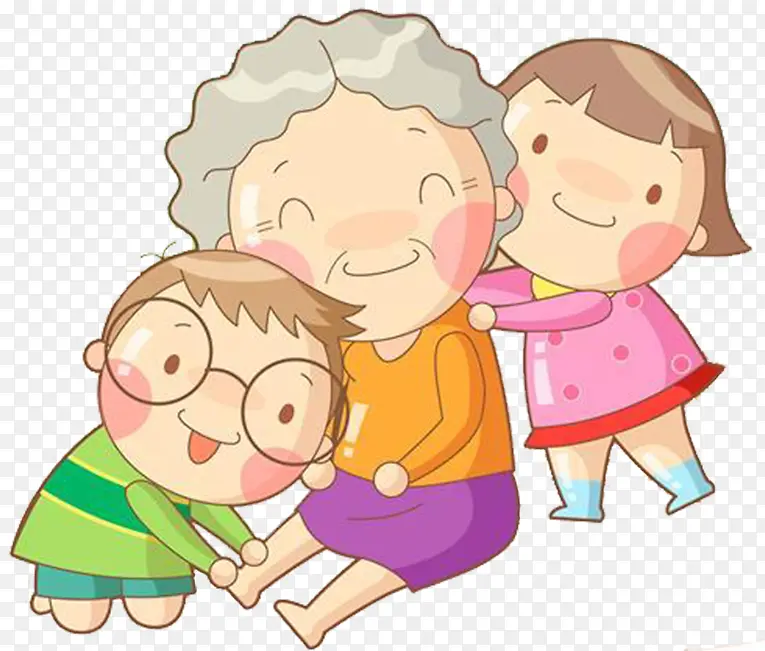 帮奶奶捶背按摩温馨家庭系列卡通