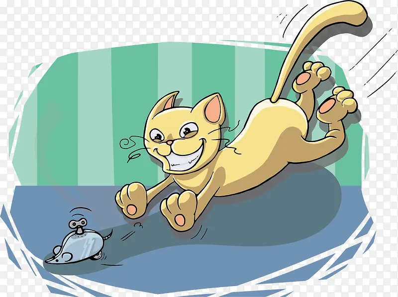 矢量手绘猫咪与玩具老鼠插画