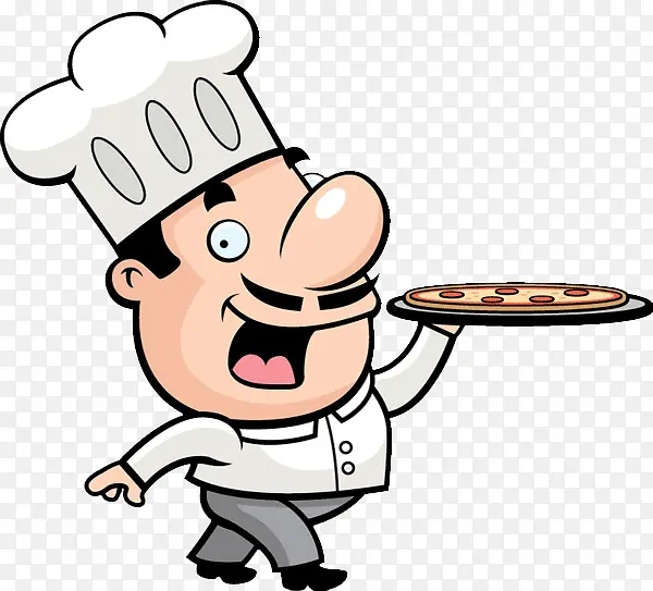 拿着披萨的卡通厨师