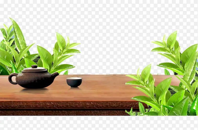 茶壶绿叶分层装饰图片