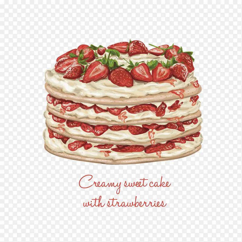 草莓很多的蛋糕水彩