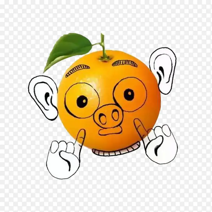 卡通创意手绘猪头橙子