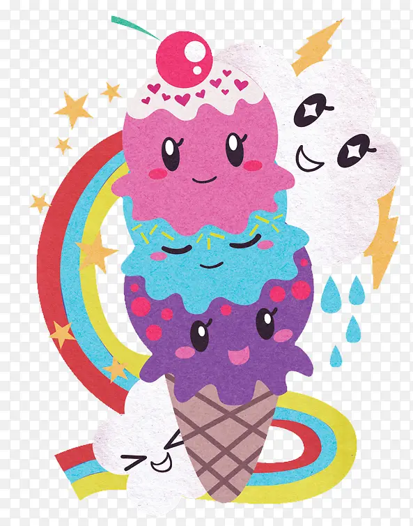 美味冰淇淋和彩绘免抠素材