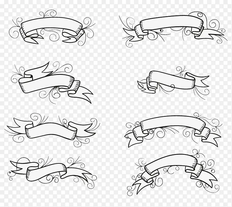 8款黑色手绘丝带设计矢量素材