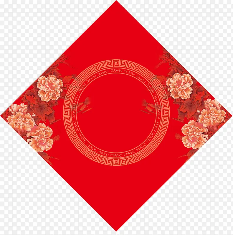 红色中国风花朵墙贴
