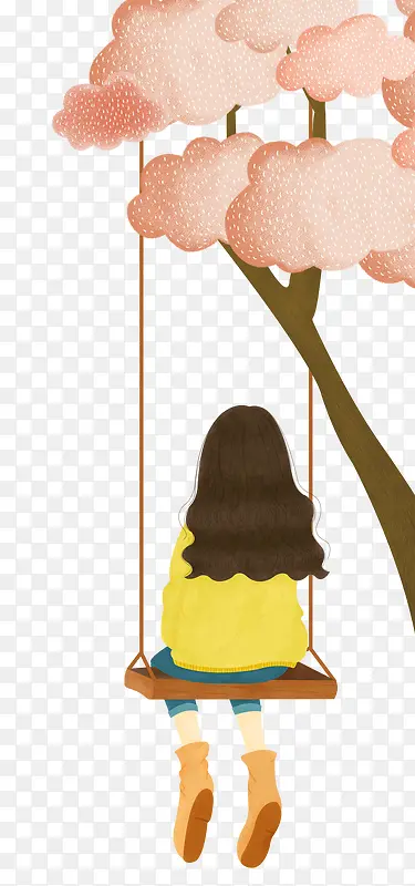春天踏青荡秋千的小女孩插图
