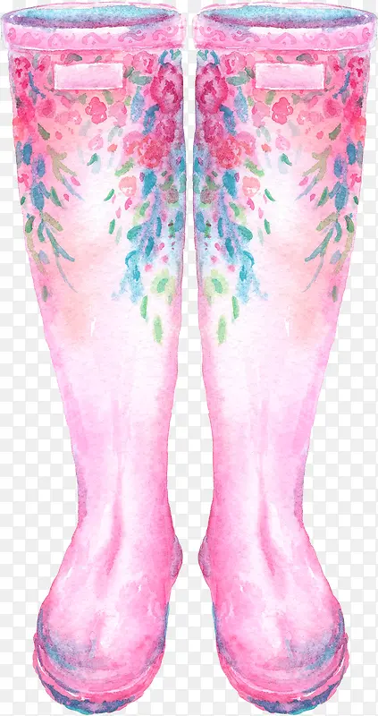 手绘水彩粉色长筒靴