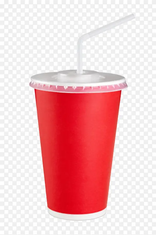 实物红色白色吸管纸杯