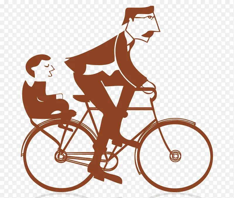 卡通父亲节父子骑自行车剪影