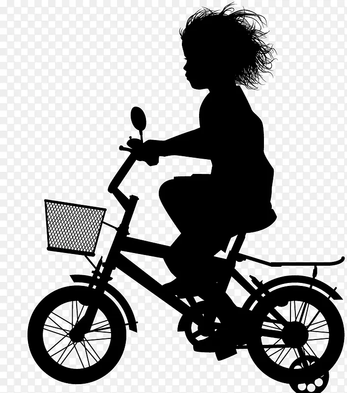 小女孩骑自行车人物剪影