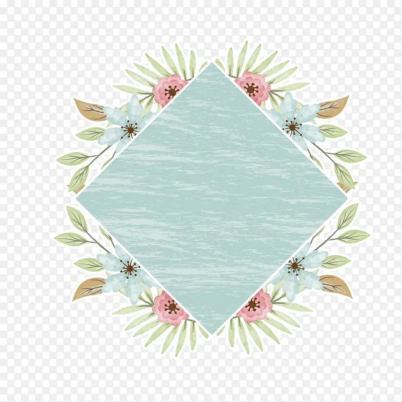小清新蓝色花卉植物边框