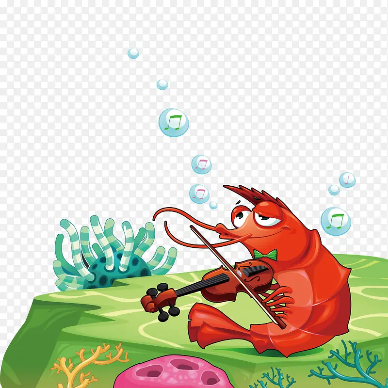 世界海洋日卡通小龙虾拉乐器