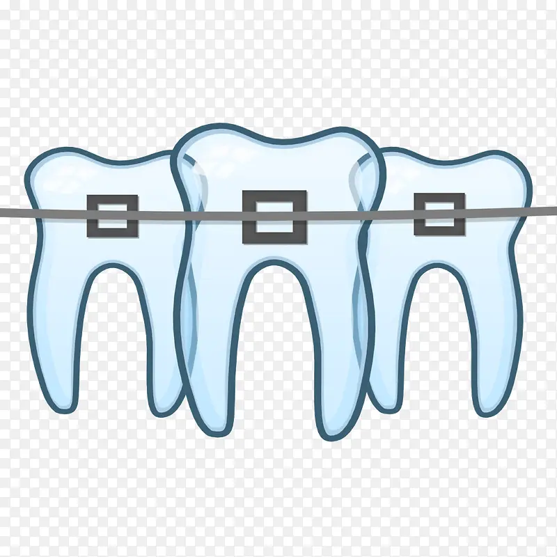 卡通蓝色的牙齿固定在一起插画免