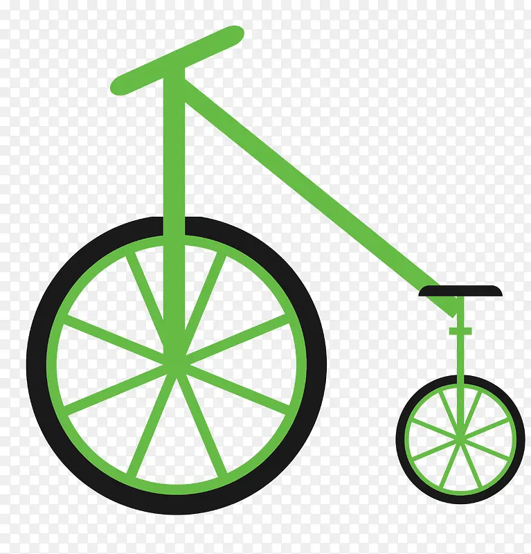 手绘卡通绿色简约大小车轮自行车
