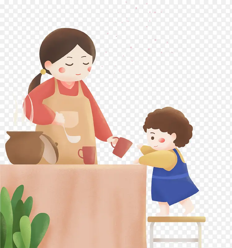卡通手绘母子插画免抠