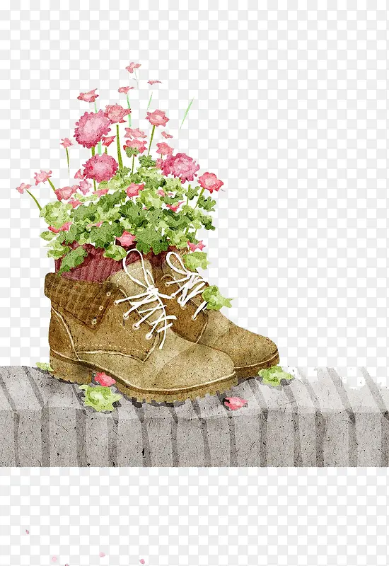 水彩花朵鞋子插画