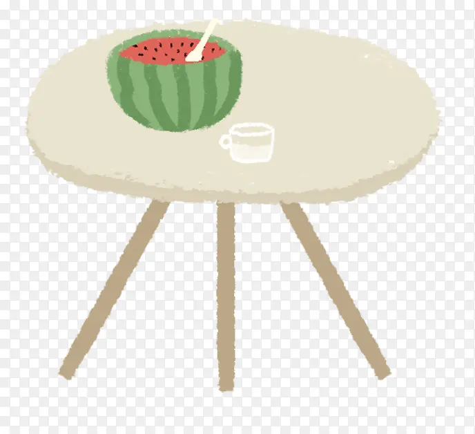 手绘夏至装饰插图桌子上的西瓜插