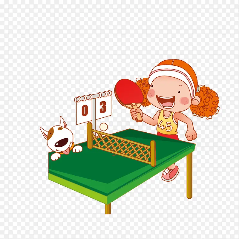 卡通打乒乓友谊赛插画