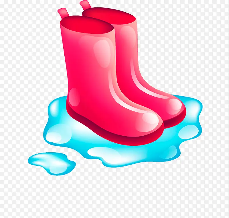 水彩手绘卡通红色橡胶雨鞋