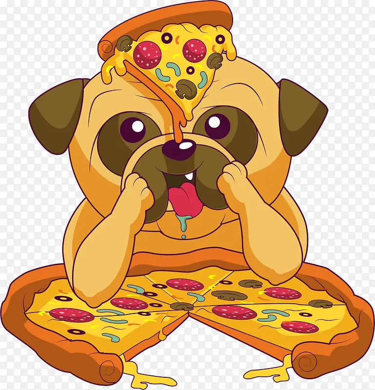 矢量手绘吃披萨的沙皮犬