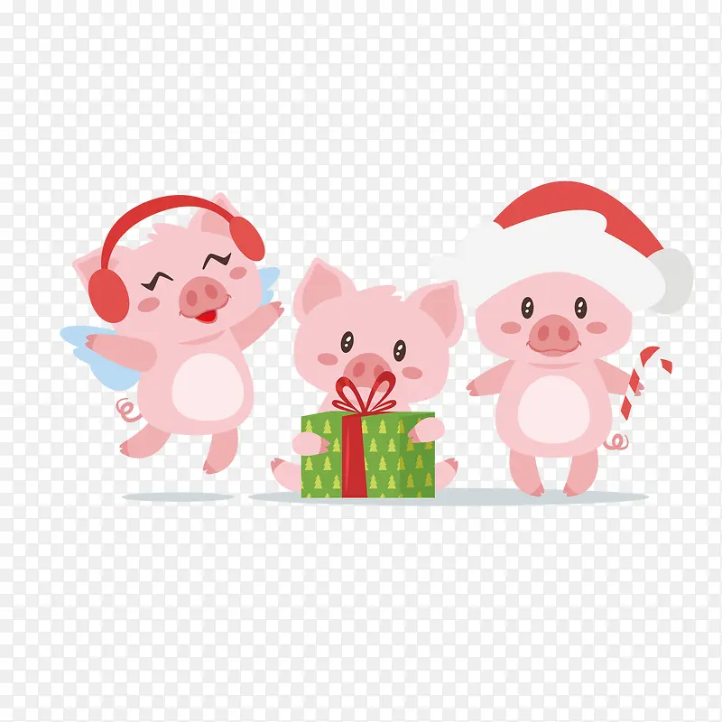 三只粉色的小猪和礼物