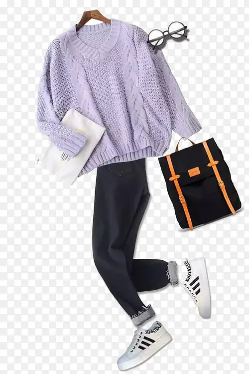 紫色毛衣和裤子