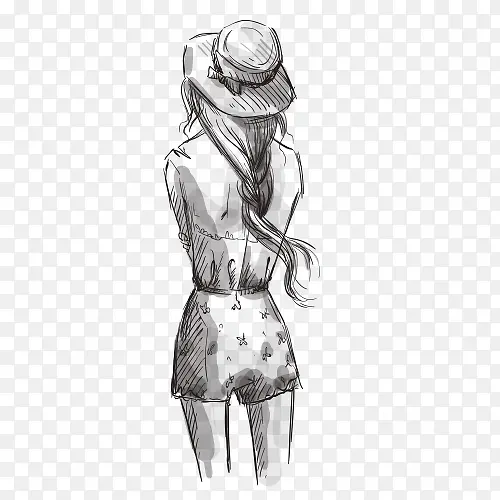 手绘女生背影