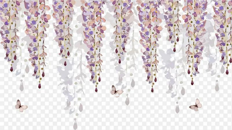 紫藤萝手绘清新珠宝花卉背景墙