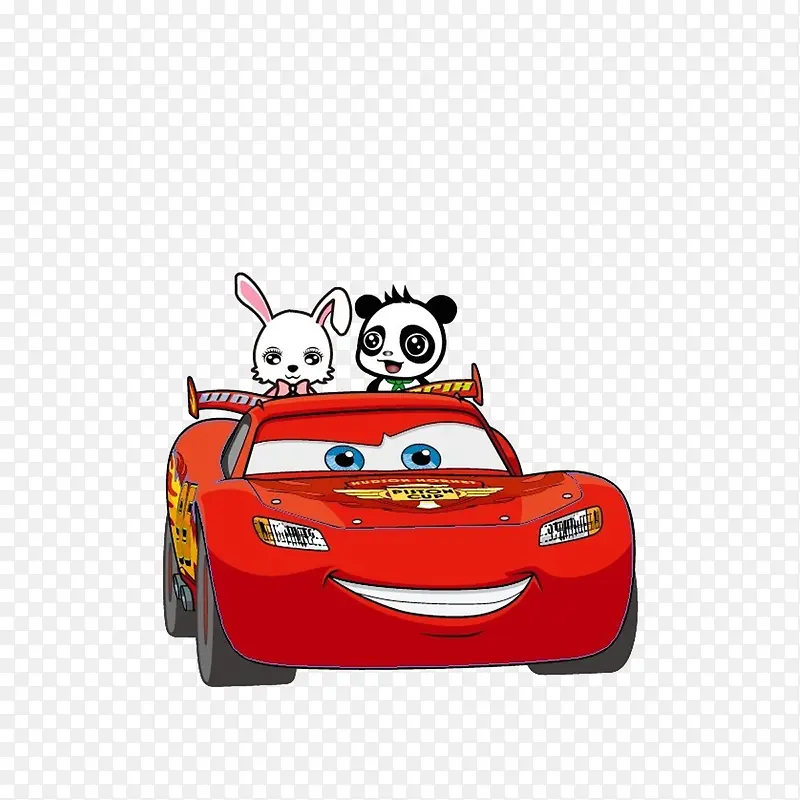 坐车的小兔和熊猫