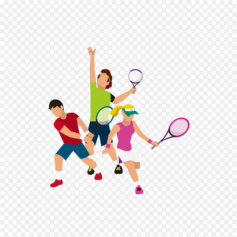卡通打网球的运动员PNG