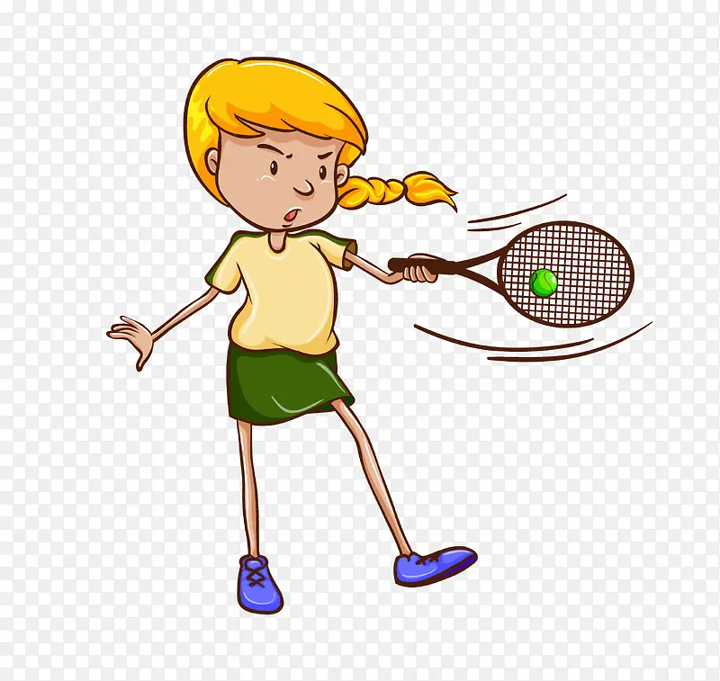 手绘卡通打网球小女孩