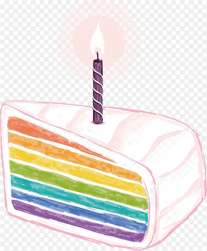水彩彩虹矢量蛋糕蜡烛手绘矢量